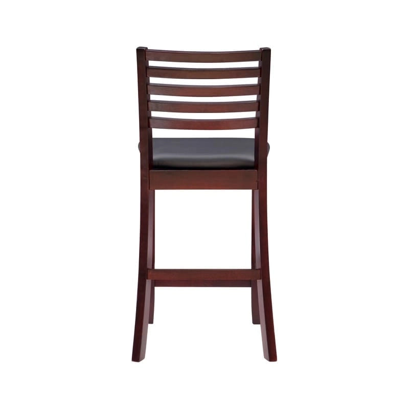 Ladder Back Counter Stool with Faux Leather Padded Seat Brown