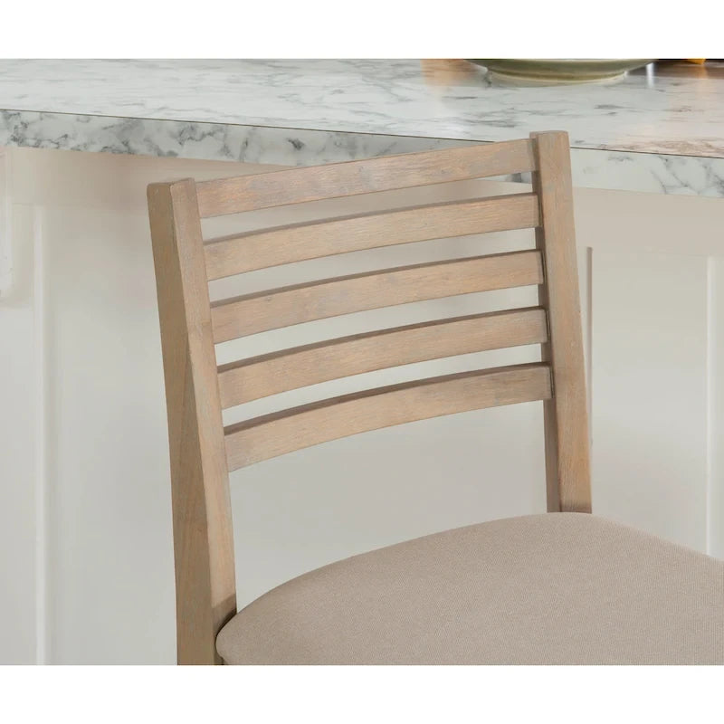 Ladder Back Counter Stool with Faux Leather Padded Seat Brown