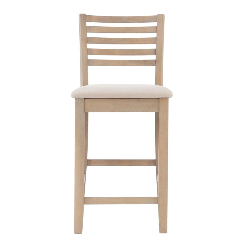 Ladder Back Counter Stool with Faux Leather Padded Seat Brown