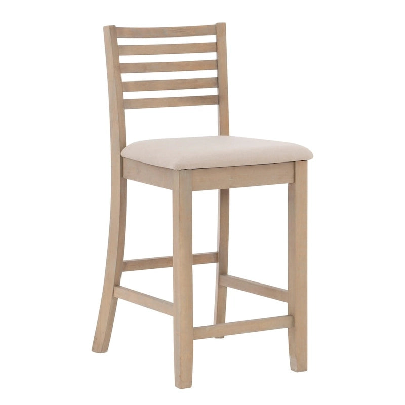 Ladder Back Counter Stool with Faux Leather Padded Seat Brown