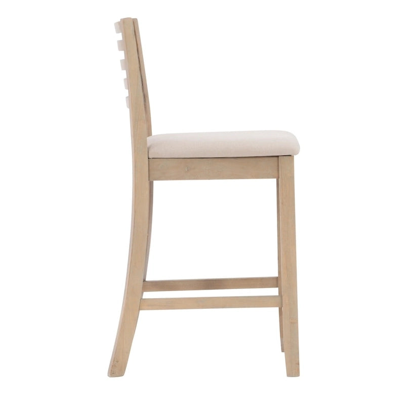 Ladder Back Counter Stool with Faux Leather Padded Seat Brown