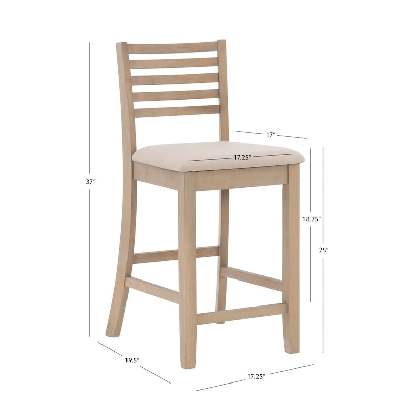 Ladder Back Counter Stool with Faux Leather Padded Seat Brown