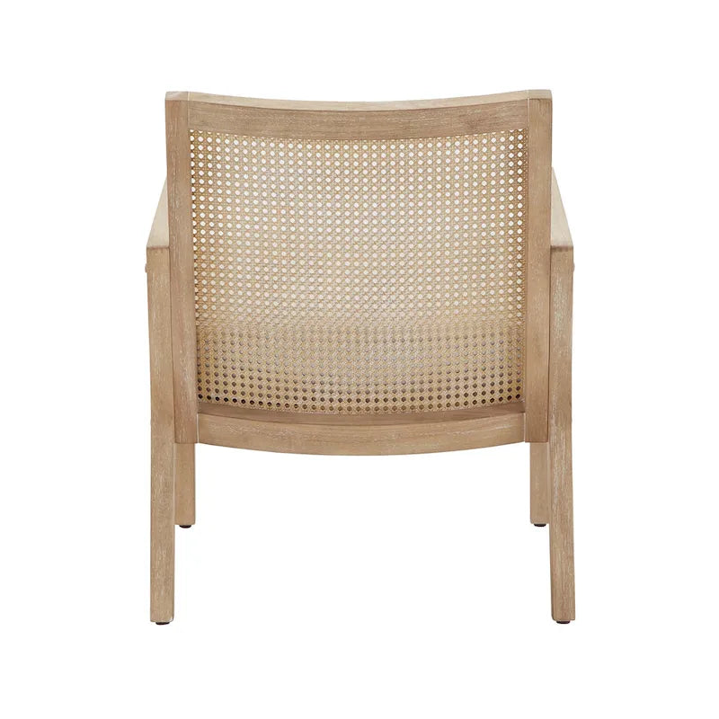 Beige Fabric Cane Accent Chair with Natural Wood Frame