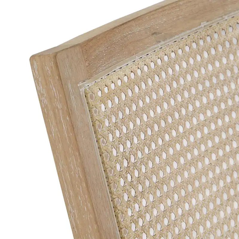 Beige Fabric Cane Accent Chair with Natural Wood Frame