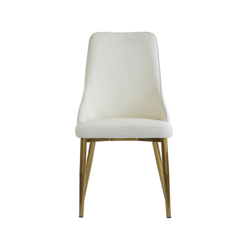 Ivory White PU Leather Upholstered Dining Chair Gold Metal Legs