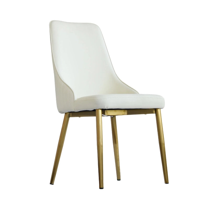 Ivory White PU Leather Upholstered Dining Chair Gold Metal Legs