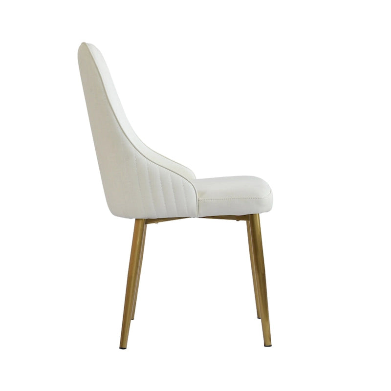 Ivory White PU Leather Upholstered Dining Chair Gold Metal Legs