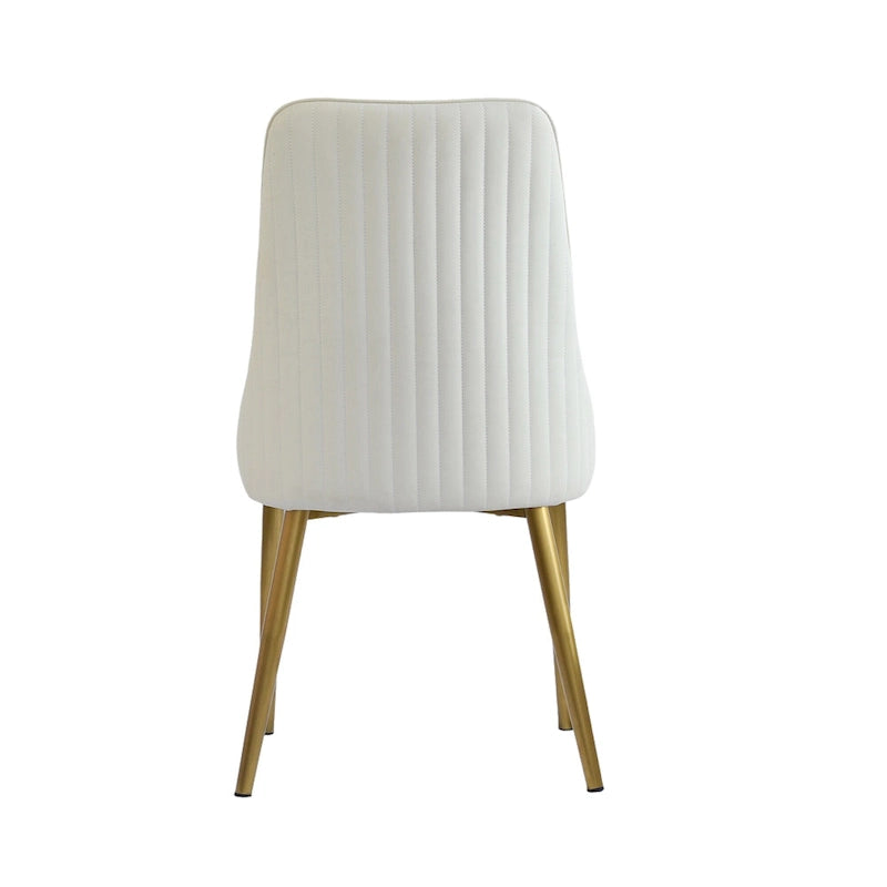 Ivory White PU Leather Upholstered Dining Chair Gold Metal Legs