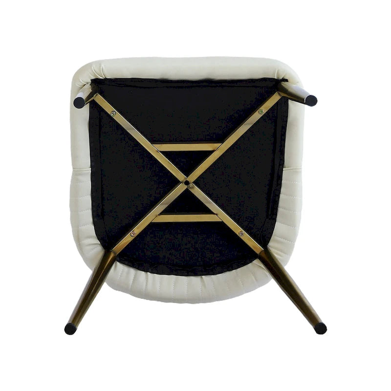Ivory White PU Leather Upholstered Dining Chair Gold Metal Legs