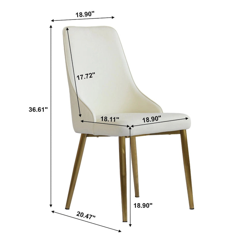 Ivory White PU Leather Upholstered Dining Chair Gold Metal Legs
