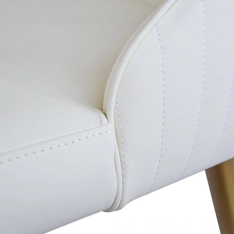 Ivory White PU Leather Upholstered Dining Chair Gold Metal Legs