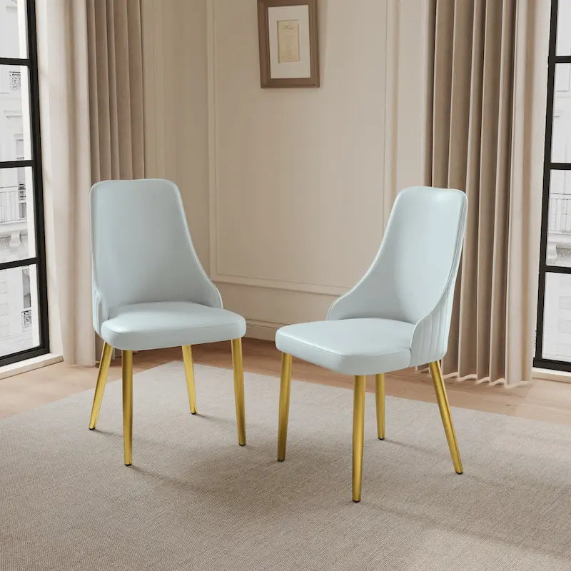 Ivory White PU Leather Upholstered Dining Chair Gold Metal Legs