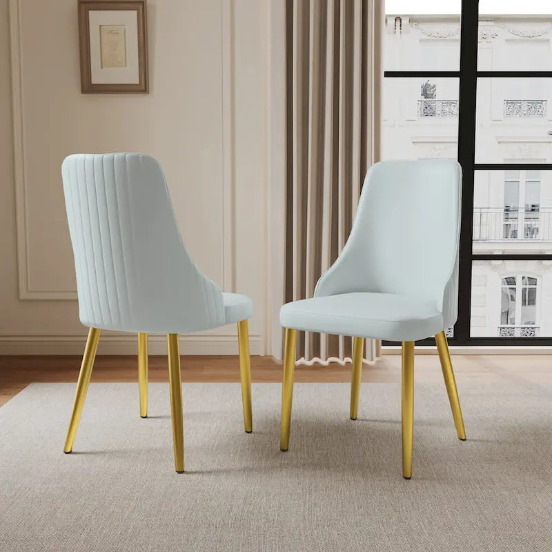 Ivory White PU Leather Upholstered Dining Chair Gold Metal Legs