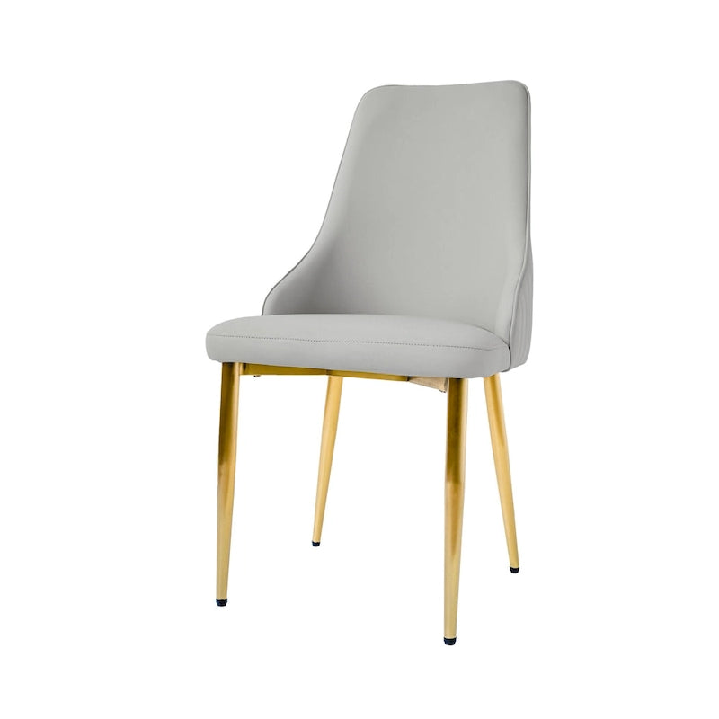 Ivory White PU Leather Upholstered Dining Chair Gold Metal Legs