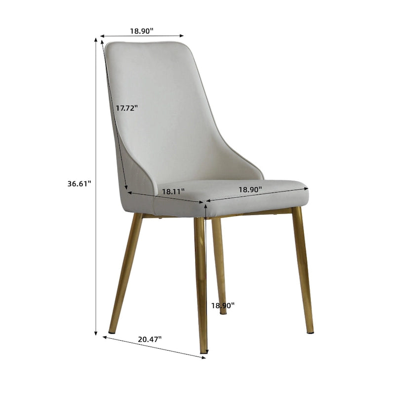 Ivory White PU Leather Upholstered Dining Chair Gold Metal Legs