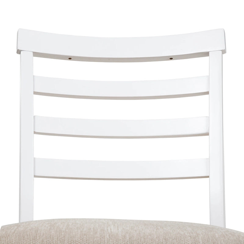 Farmhouse White Wood Ladderback Counter Height Chair with Grey Fabric Seat