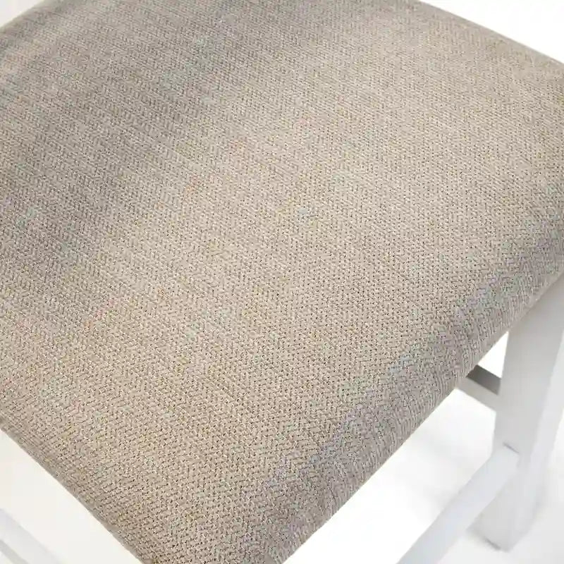 Farmhouse White Wood Ladderback Counter Height Chair with Grey Fabric Seat
