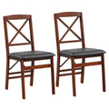 Foldable Dining Chair X-Back Solid Wood PU Leather Padded Seat Black Brown