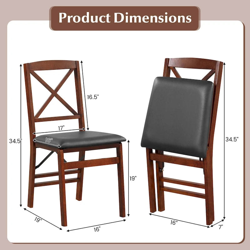 Foldable Dining Chair X-Back Solid Wood PU Leather Padded Seat Black Brown