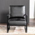 Mid-Century Modern PU Upholstered Accent Armchair with Square Metal Arms