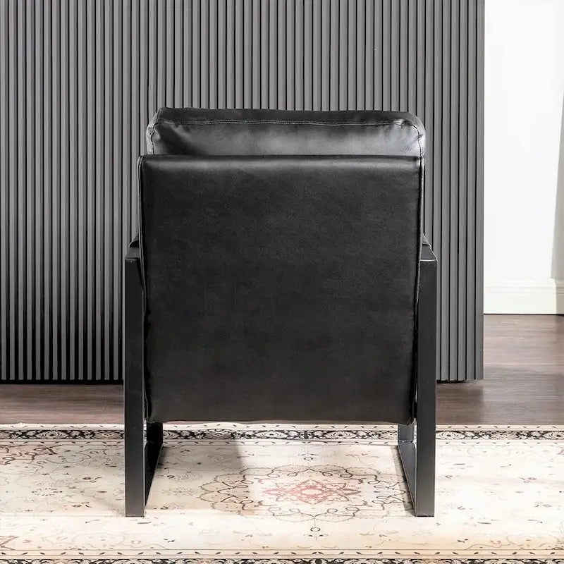 Mid-Century Modern PU Upholstered Accent Armchair with Square Metal Arms