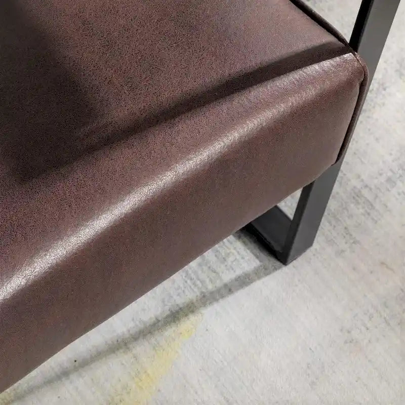 Mid-Century Modern PU Upholstered Accent Armchair with Square Metal Arms