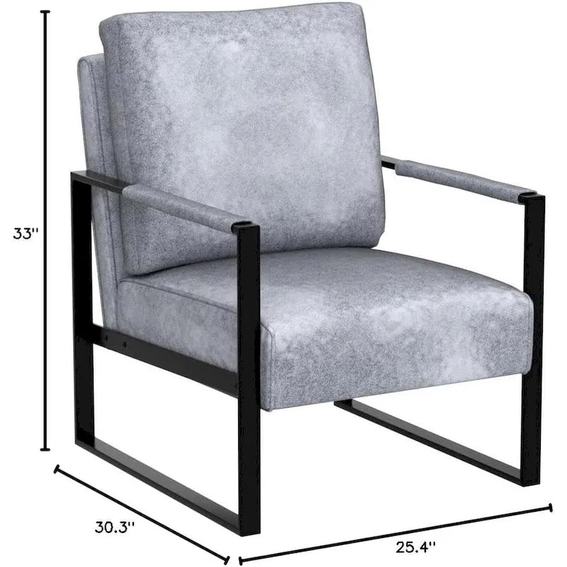 Mid-Century Modern PU Upholstered Accent Armchair with Square Metal Arms