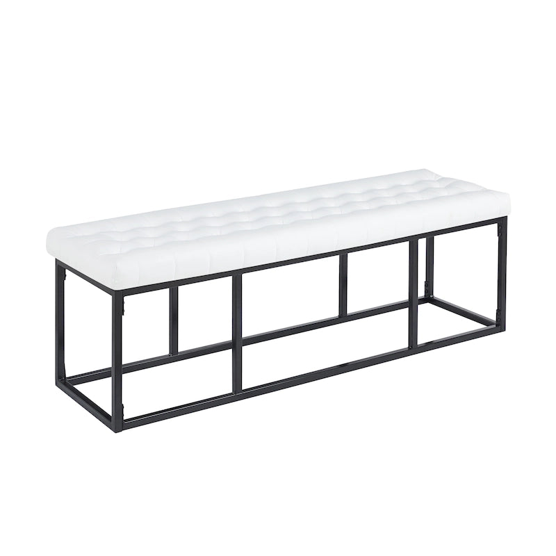 Button Tufted Faux Leather Accent Bench with Industrial Metal Frame