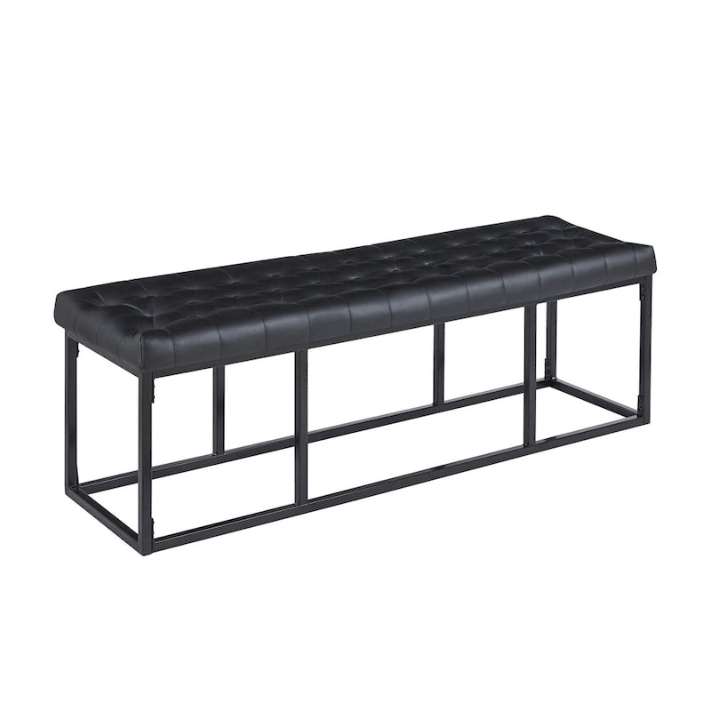 Button Tufted Faux Leather Accent Bench with Industrial Metal Frame