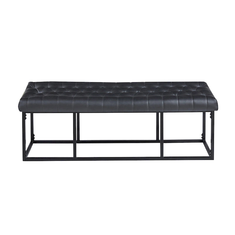 Button Tufted Faux Leather Accent Bench with Industrial Metal Frame