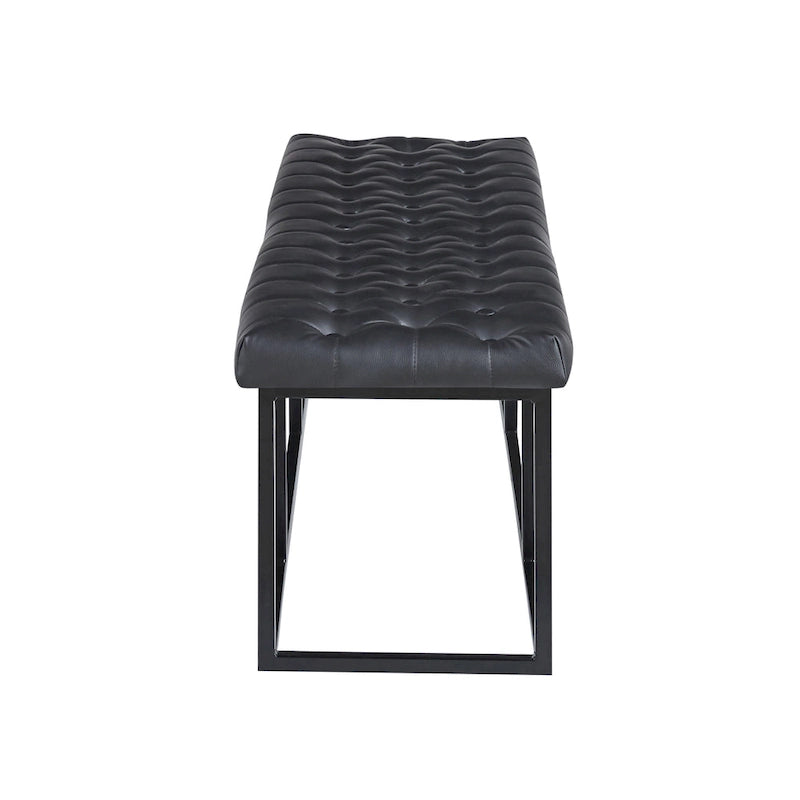Button Tufted Faux Leather Accent Bench with Industrial Metal Frame