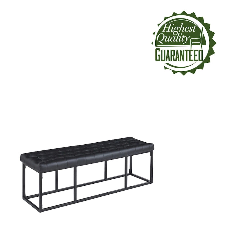 Button Tufted Faux Leather Accent Bench with Industrial Metal Frame