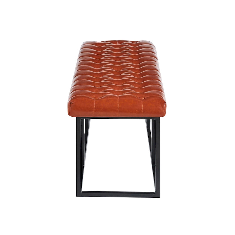 Button Tufted Faux Leather Accent Bench with Industrial Metal Frame