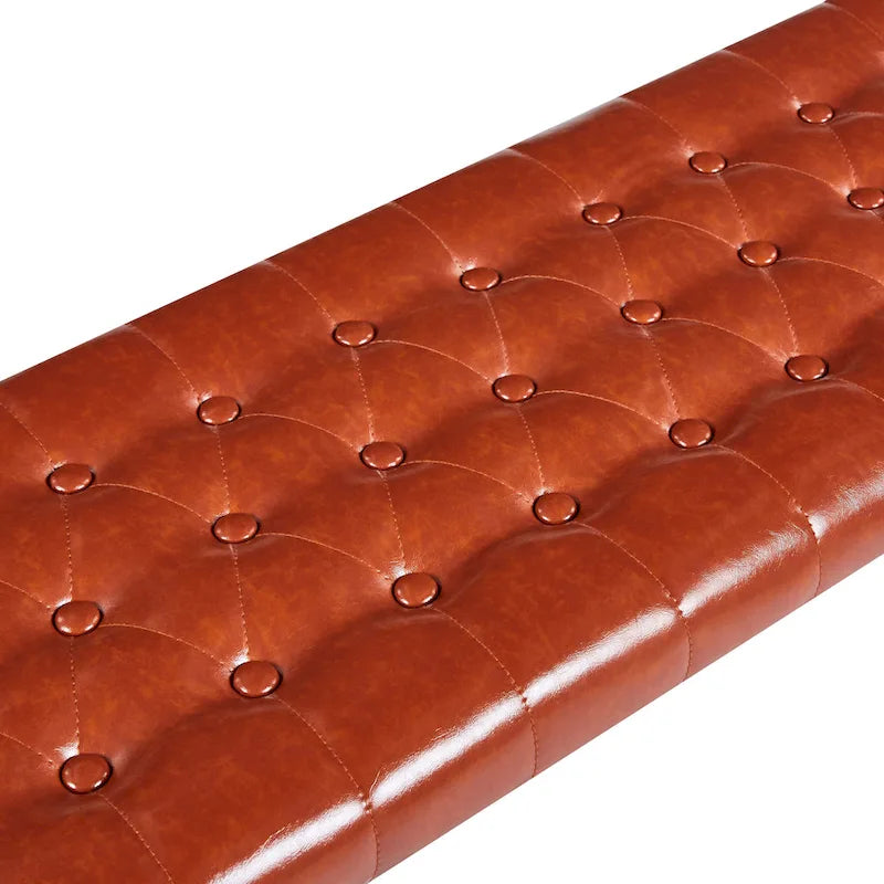 Button Tufted Faux Leather Accent Bench with Industrial Metal Frame