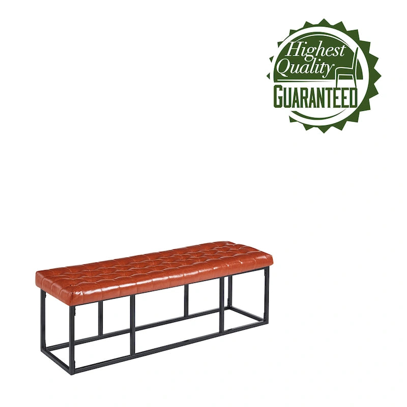 Button Tufted Faux Leather Accent Bench with Industrial Metal Frame