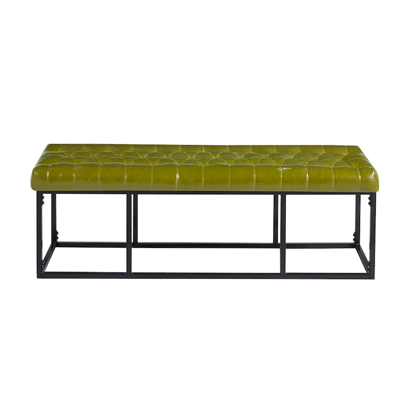 Button Tufted Faux Leather Accent Bench with Industrial Metal Frame