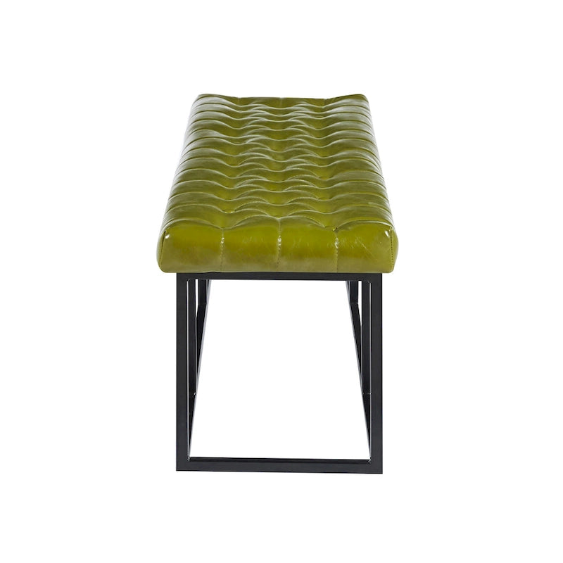 Button Tufted Faux Leather Accent Bench with Industrial Metal Frame
