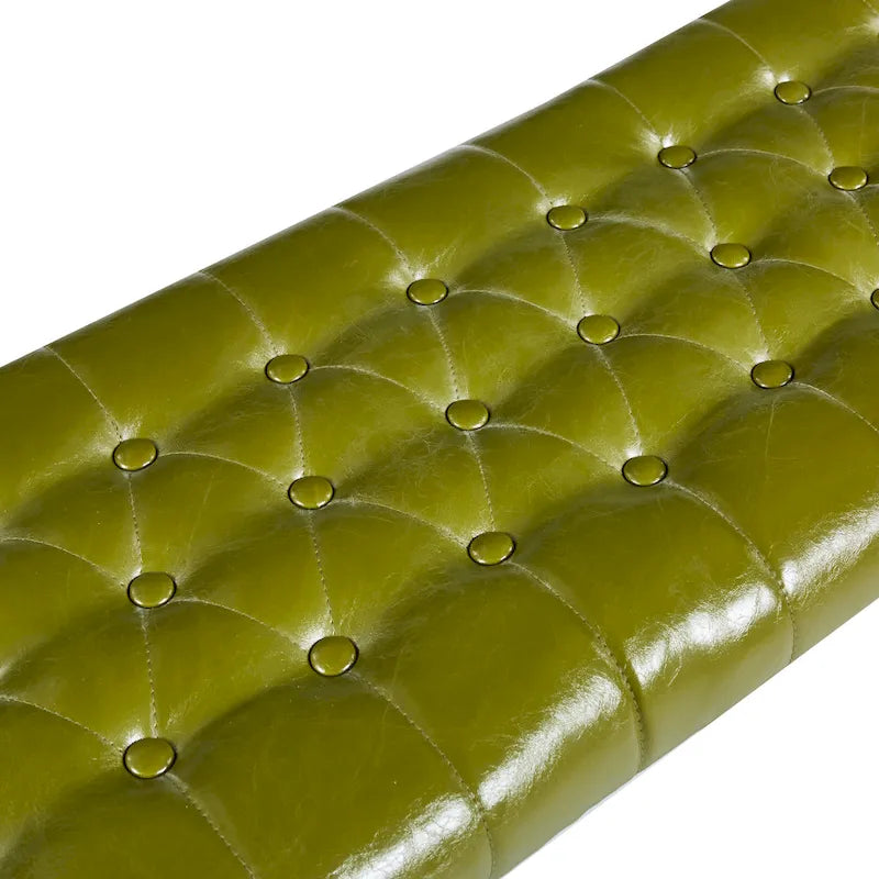 Button Tufted Faux Leather Accent Bench with Industrial Metal Frame