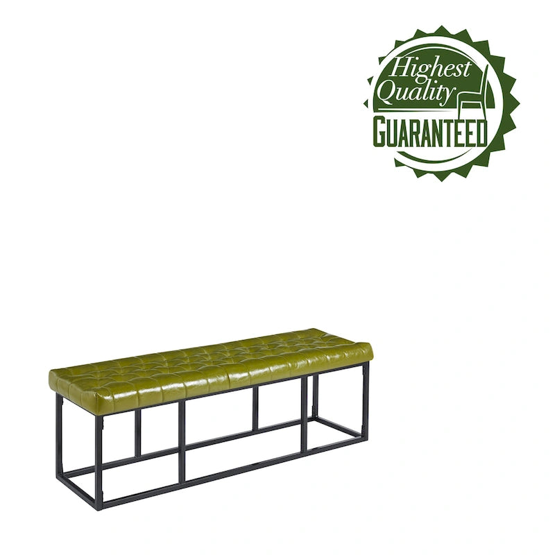 Button Tufted Faux Leather Accent Bench with Industrial Metal Frame