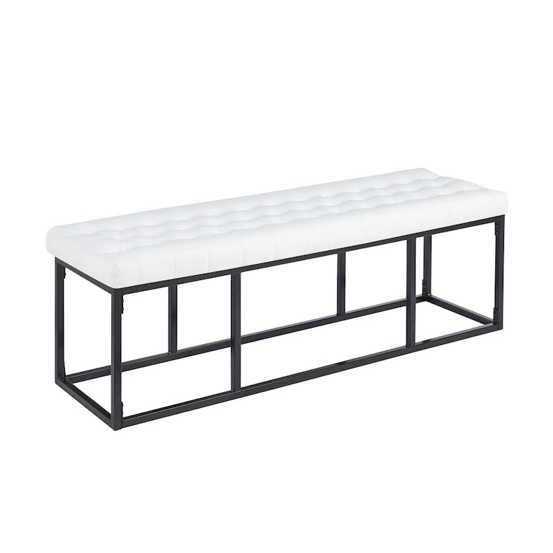 Button Tufted Faux Leather Accent Bench with Industrial Metal Frame