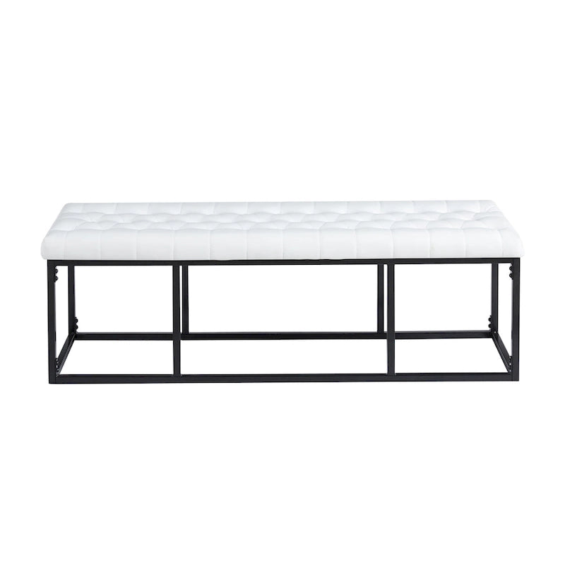 Button Tufted Faux Leather Accent Bench with Industrial Metal Frame