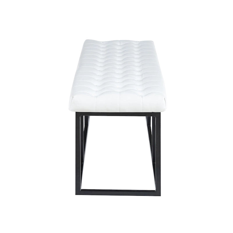 Button Tufted Faux Leather Accent Bench with Industrial Metal Frame