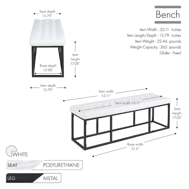 Button Tufted Faux Leather Accent Bench with Industrial Metal Frame