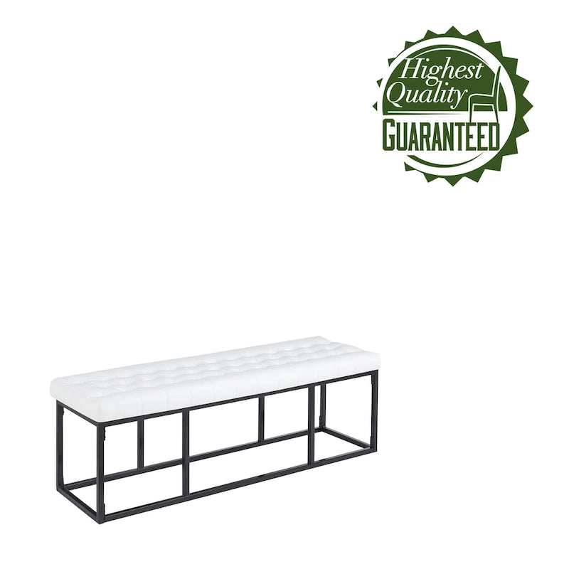 Button Tufted Faux Leather Accent Bench with Industrial Metal Frame