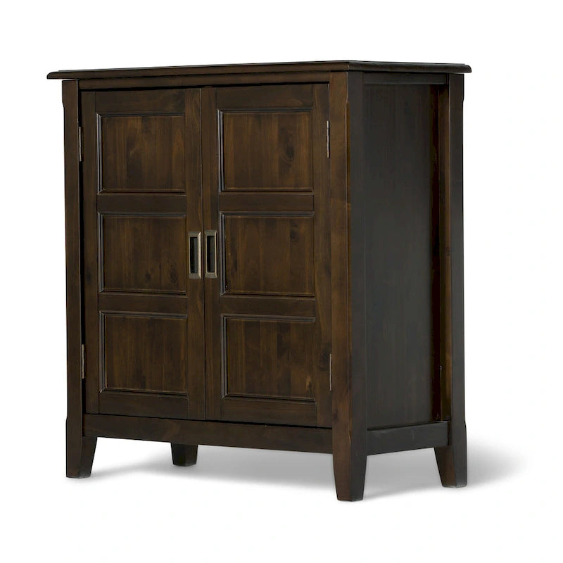 Solid Wood Low Storage Cabinet with Adjustable Shelves and Panel Doors