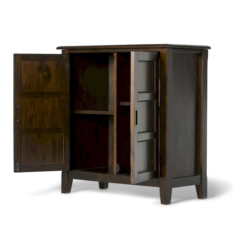 Solid Wood Low Storage Cabinet with Adjustable Shelves and Panel Doors