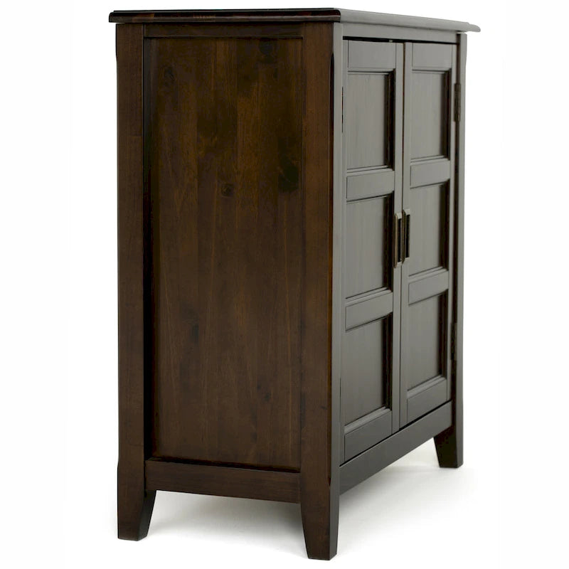 Solid Wood Low Storage Cabinet with Adjustable Shelves and Panel Doors