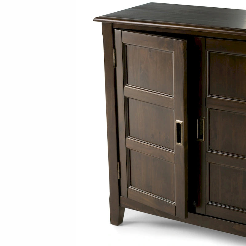 Solid Wood Low Storage Cabinet with Adjustable Shelves and Panel Doors