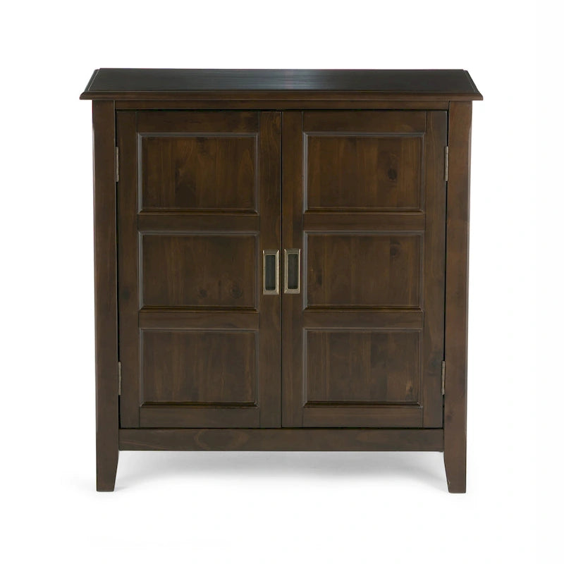 Solid Wood Low Storage Cabinet with Adjustable Shelves and Panel Doors