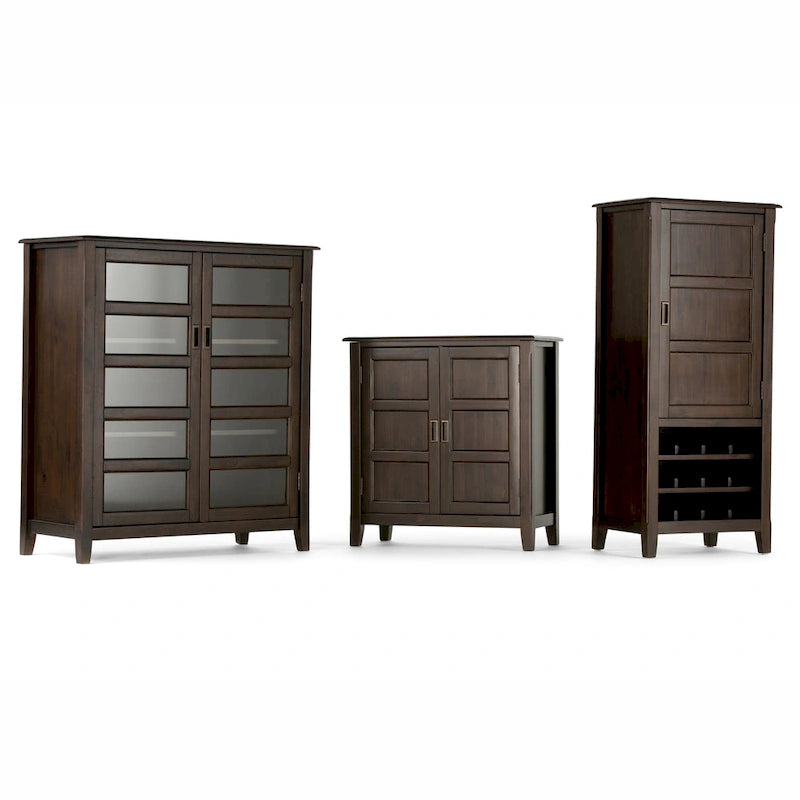 Solid Wood Low Storage Cabinet with Adjustable Shelves and Panel Doors